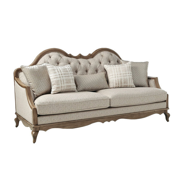 ACME Chelmsford Beige Fabric & Antique Taupe Sofa with 5 Pillows Model 56050