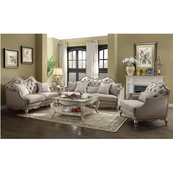 ACME Chelmsford Beige Fabric & Antique Taupe Sofa with 5 Pillows Model 56050