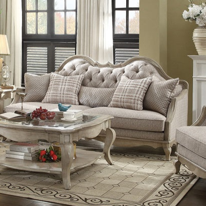 ACME Chelmsford Beige Fabric & Antique Taupe Sofa with 5 Pillows Model 56050