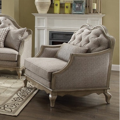 ACME Chelmsford Beige Fabric & Antique Taupe Chair with Pillow Model 56052