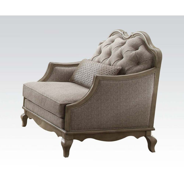 ACME Chelmsford Beige Fabric & Antique Taupe Chair with Pillow Model 56052