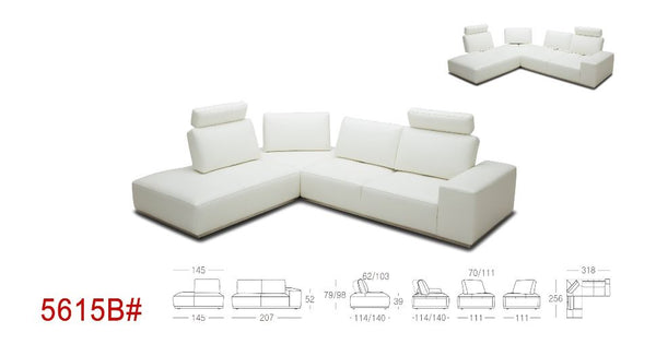 Divani Casa Martha Modern White Leather Right Facing Sectional Sofa Model VGKK5615B-M2827