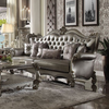 ACME Versailles Silver Synthetic Leather & Antique Platinum Sofa with 6 Pillows Model 56820