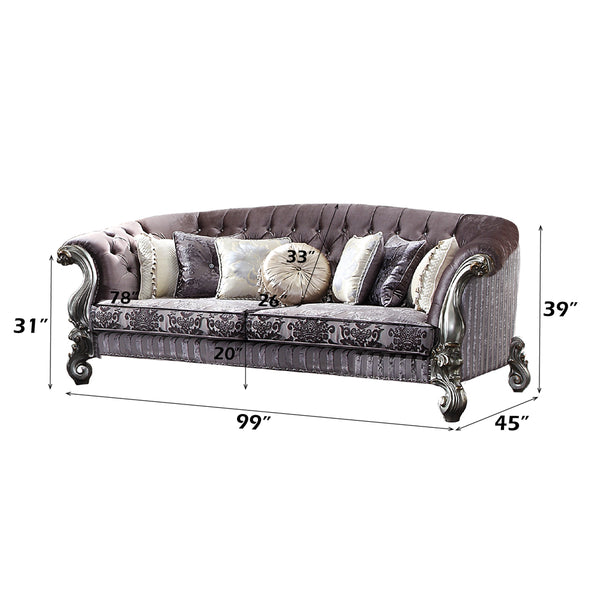 ACME Versailles Velvet & Antique Platinum Sofa with 7 Pillows Model 56825