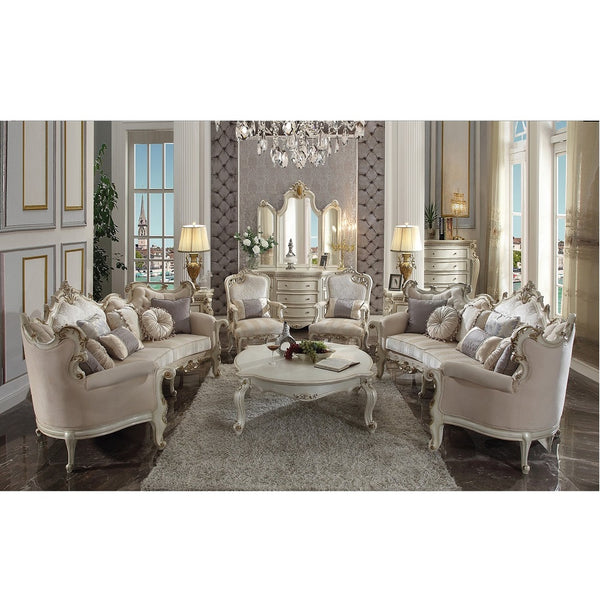 ACME Picardy Fabric & Antique Pearl Sofa with 8 Pillows Model 56880