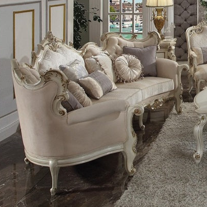 ACME Picardy Fabric & Antique Pearl Sofa with 8 Pillows Model 56880