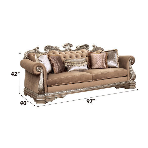 ACME Northville Velvet & Antique Silver Sofa with 5 Pillows Model 56930