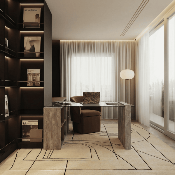 Boston Modern Glass & Faux Concrete Reversible Desk