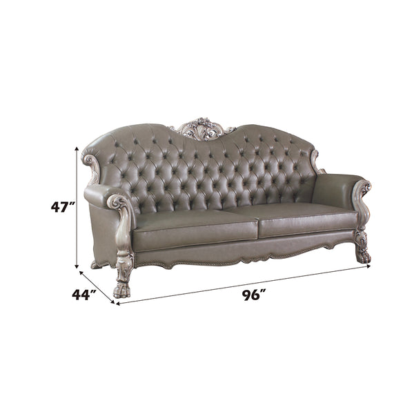 ACME Dresden Synthetic Leather & Vintage Bone White Sofa with 5 Pillows Model 58175