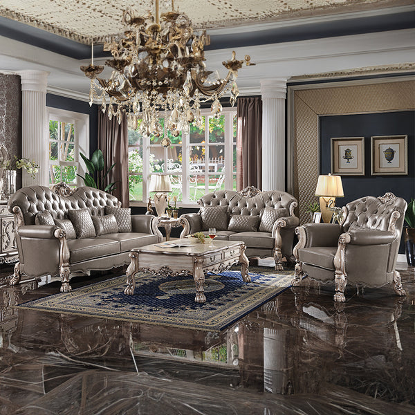 ACME Dresden Synthetic Leather & Vintage Bone White Sofa with 5 Pillows Model 58175