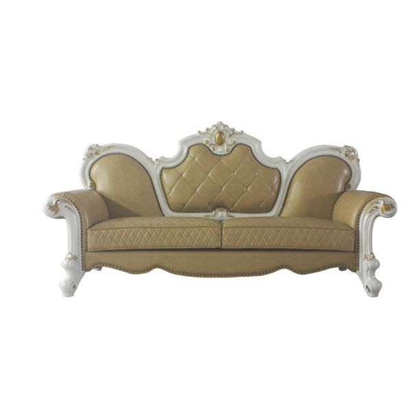 ACME Picardy Butterscotch Synthetic Leather & Antique Pearl Sofa with 5 Pillows Model 58210