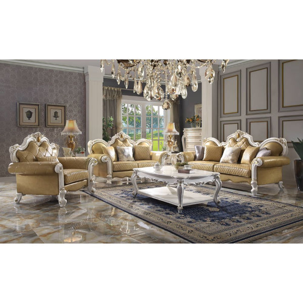 ACME Picardy Butterscotch Synthetic Leather & Antique Pearl Sofa with 5 Pillows Model 58210