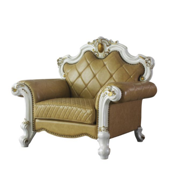 ACME Picardy Butterscotch Synthetic Leather & Antique Pearl Chair with Pillow Model 58212