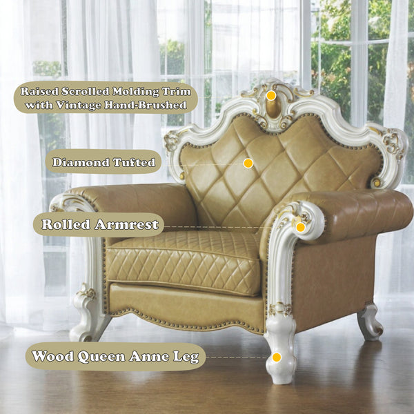 ACME Picardy Butterscotch Synthetic Leather & Antique Pearl Chair with Pillow Model 58212
