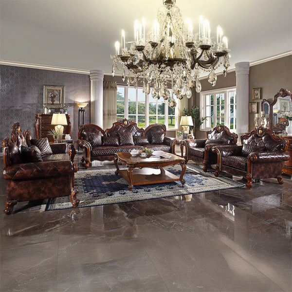 ACME Picardy Synthetic Leather & Honey Oak Sofa with 3 Pillows Model 58221