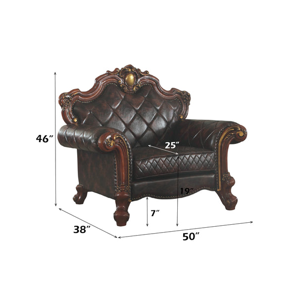 ACME Picardy Synthetic Leather & Honey Oak Chair with Pillow Model 58222