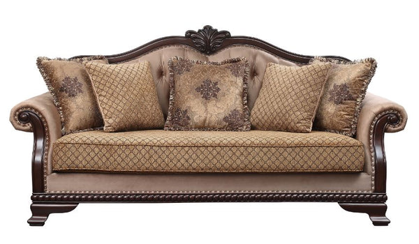 ACME Chateau De Ville Fabric & Espresso Sofa with 5 Pillows(Same LV01588) Model 58265