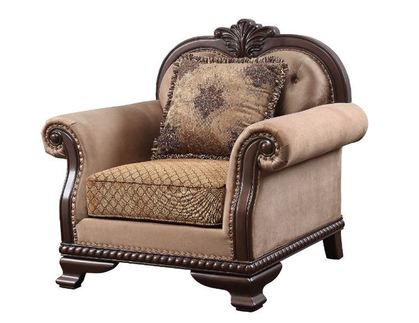 ACME Chateau De Ville Fabric & Espresso Chair with Pillow(Same LV01590) Model 58267