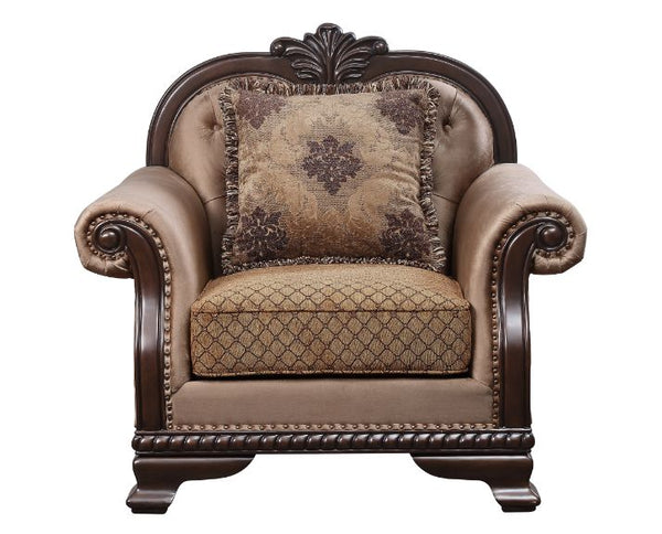 ACME Chateau De Ville Fabric & Espresso Chair with Pillow(Same LV01590) Model 58267