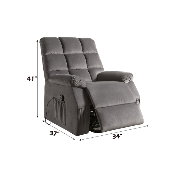ACME Ipompea Gray Velvet Recliner with Power Lift & Massage Model 59263