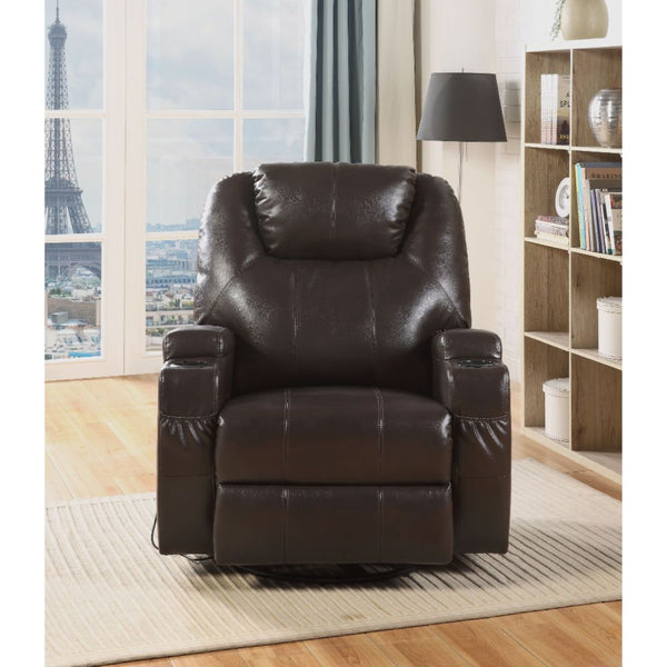ACME Waterlily Brown Synthetic Leather Motion Rocker Recliner with Swivel Model 59278