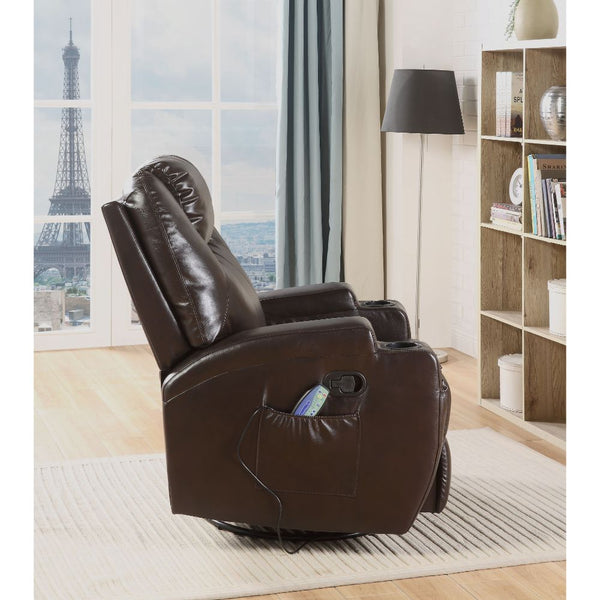ACME Waterlily Brown Synthetic Leather Motion Rocker Recliner with Swivel Model 59278