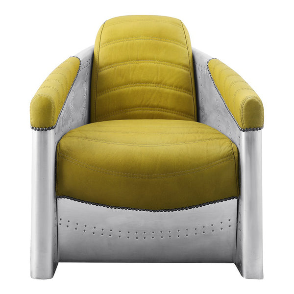 ACME Brancaster Yellow Top Grain Leather & Aluminum Accent Chair Model 59624