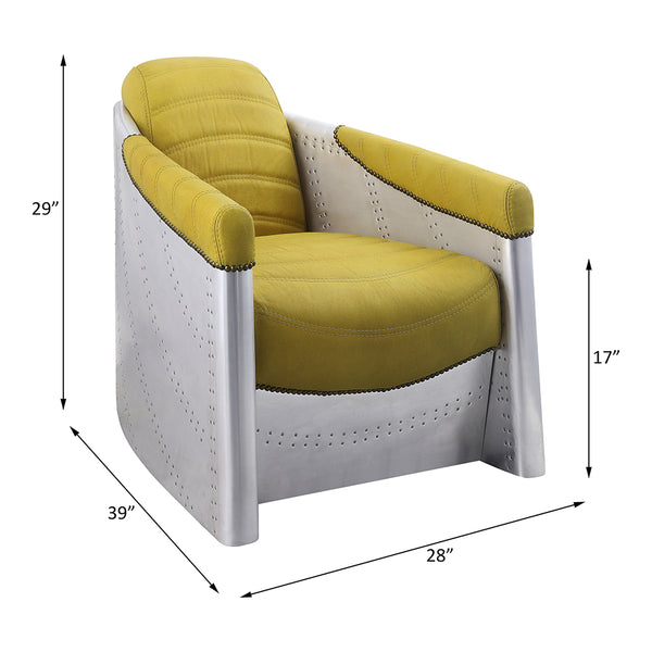 ACME Brancaster Yellow Top Grain Leather & Aluminum Accent Chair Model 59624