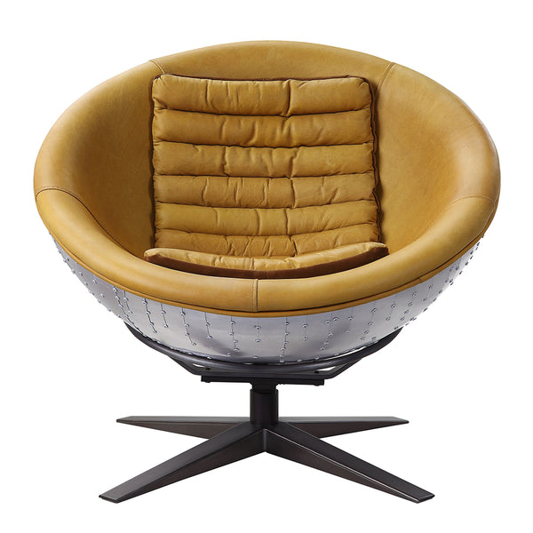 ACME Brancaster Turmeric Top Grain Leather & Aluminum Accent Chair Model 59664