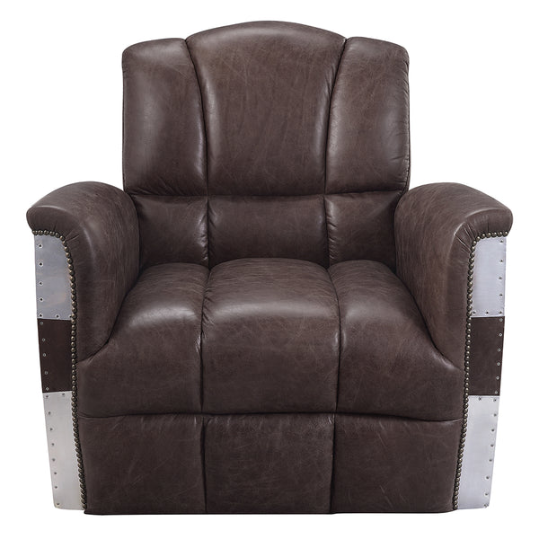 ACME Brancaster Retro Brown Top Grain Leather & Aluminum Accent Chair Model 59716