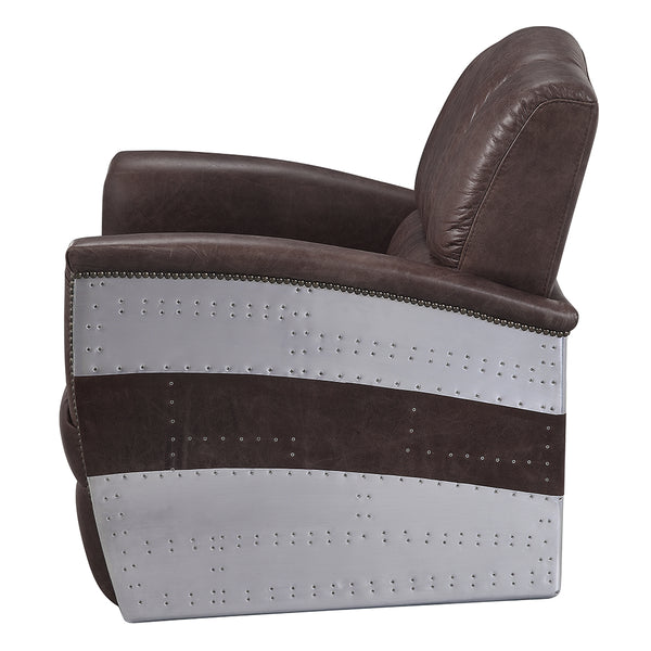 ACME Brancaster Retro Brown Top Grain Leather & Aluminum Accent Chair Model 59716