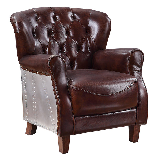 ACME Brancaster Vintage Brown & Aluminum Accent Chair Model 59830