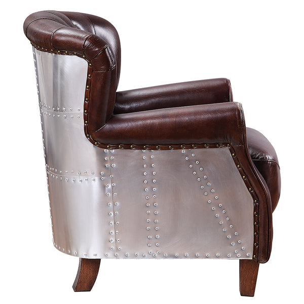 ACME Brancaster Vintage Brown & Aluminum Accent Chair Model 59830