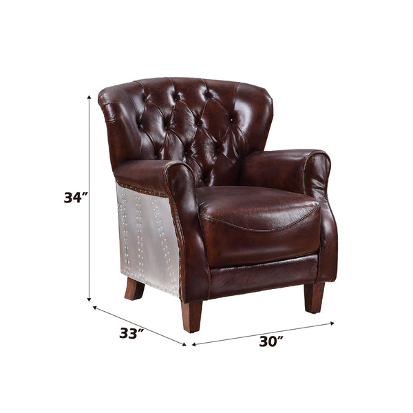 ACME Brancaster Vintage Brown & Aluminum Accent Chair Model 59830