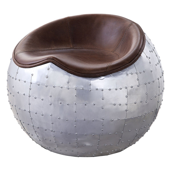 ACME Brancaster Retro Brown Top Grain Leather & Aluminum Ottoman Model 59836