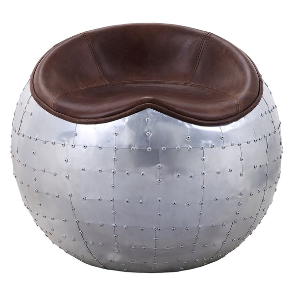 ACME Brancaster Retro Brown Top Grain Leather & Aluminum Ottoman Model 59836