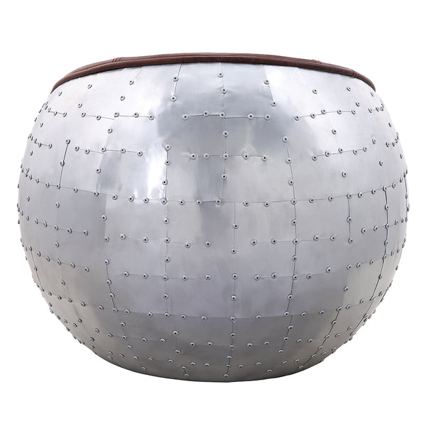 ACME Brancaster Retro Brown Top Grain Leather & Aluminum Ottoman Model 59836