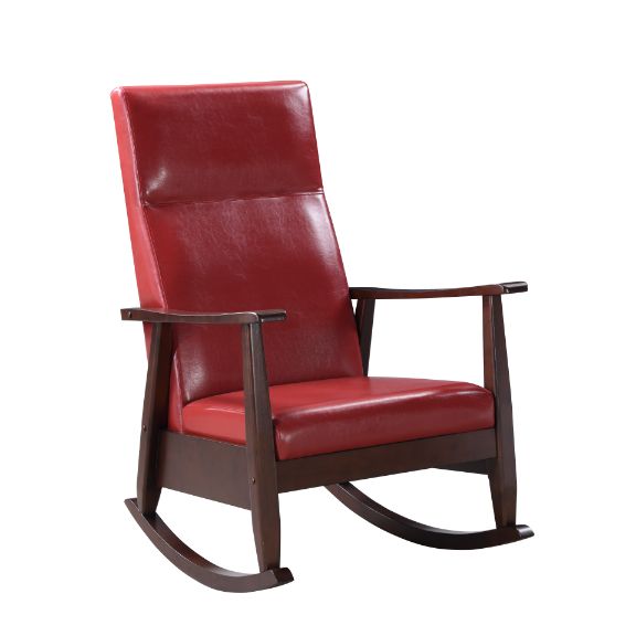 ACME Raina Red Synthetic Leather & Espresso Rocking Chair Model 59931