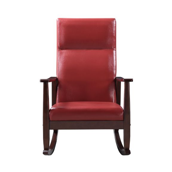 ACME Raina Red Synthetic Leather & Espresso Rocking Chair Model 59931