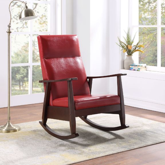 ACME Raina Red Synthetic Leather & Espresso Rocking Chair Model 59931