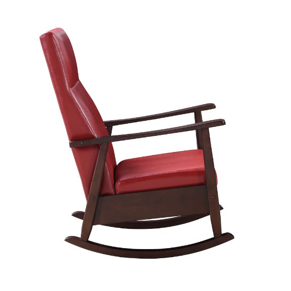 ACME Raina Red Synthetic Leather & Espresso Rocking Chair Model 59931