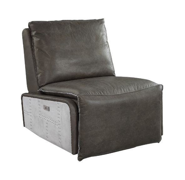 ACME Metier Gray Top Grain Leather & Aluminum Power Motion Recliner Model 59940