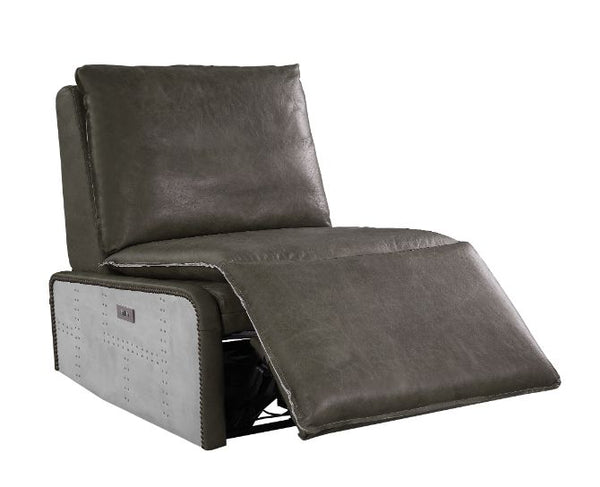 ACME Metier Gray Top Grain Leather & Aluminum Power Motion Recliner Model 59940