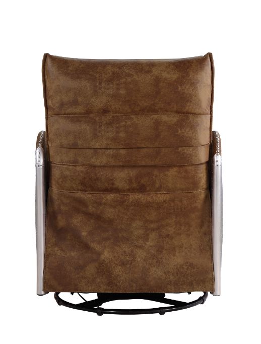 ACME Qalurne Two Tone Mocha Top Grain Leather & Aluminum Power Motion Recliner with Swivel Model 59942