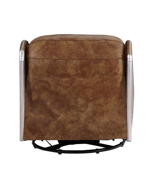 ACME Qalurne Two Tone Mocha Top Grain Leather & Aluminum Power Motion Recliner with Swivel Model 59942