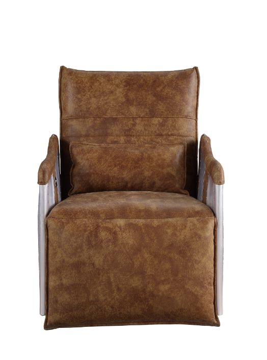 ACME Qalurne Two Tone Mocha Top Grain Leather & Aluminum Power Motion Recliner with Swivel Model 59942