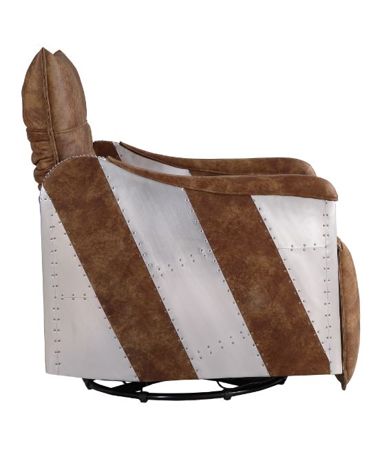 ACME Qalurne Two Tone Mocha Top Grain Leather & Aluminum Power Motion Recliner with Swivel Model 59942