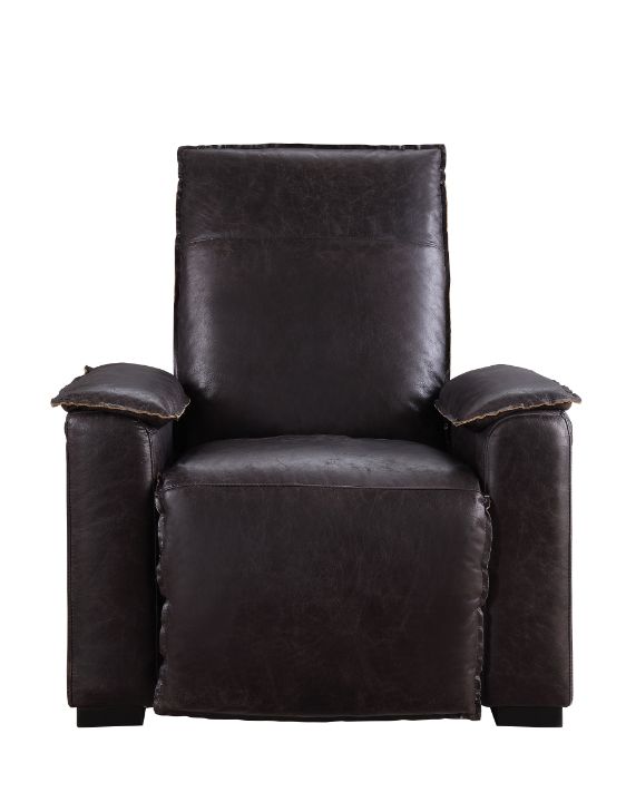 ACME Nernoss Dark Grain Brown Leather & Aluminum Power Motion Recliner Model 59943