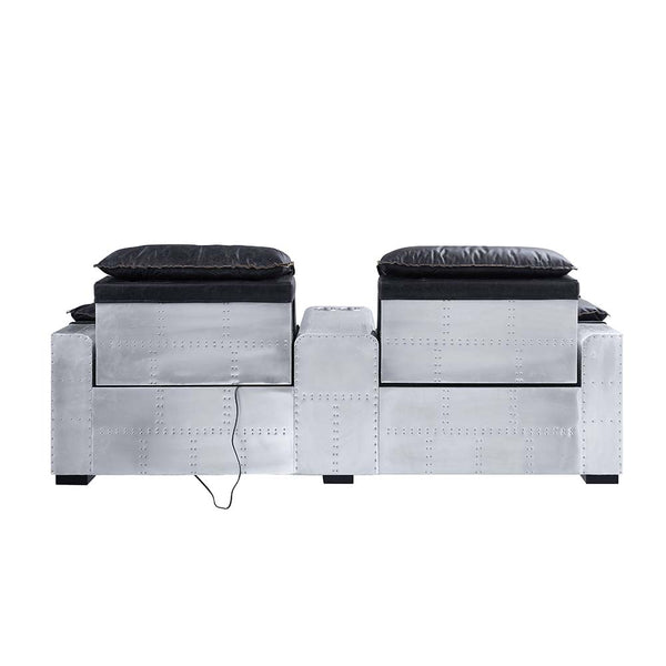 ACME Misezon Black Top Grain Leather & Aluminum Power Motion Recliner Model 59952