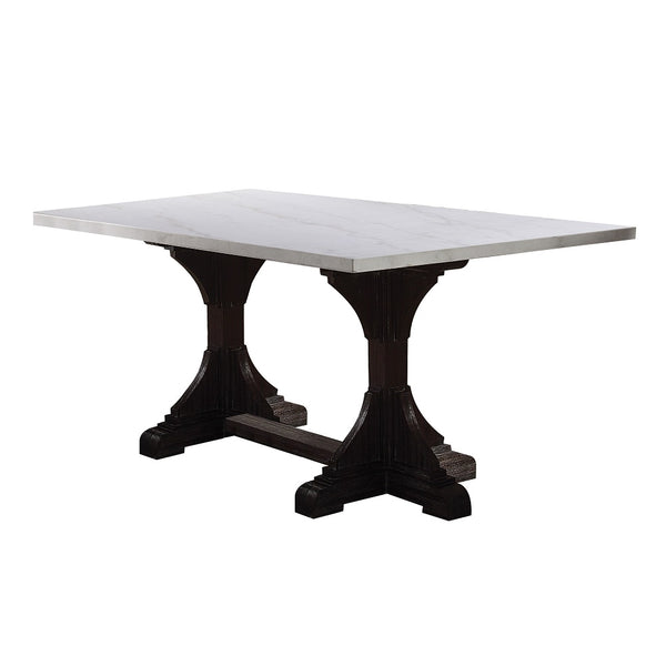 ACME Gerardo White Natural Marble Top & Weathered Espresso Dining Table Model 60180